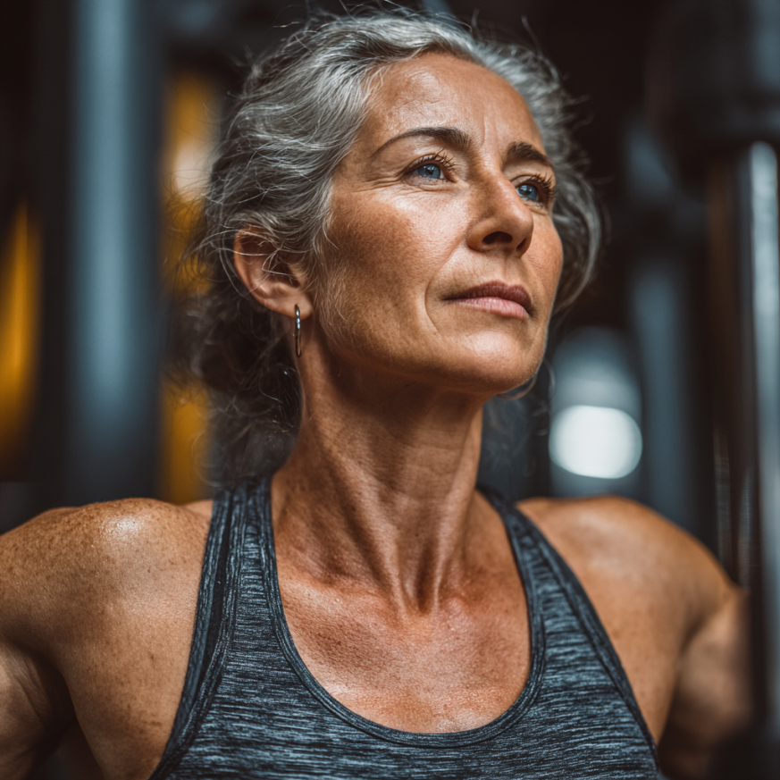 Grup de adulți maturi practicând yoga într-un cadru natural, concentrați și relaxați